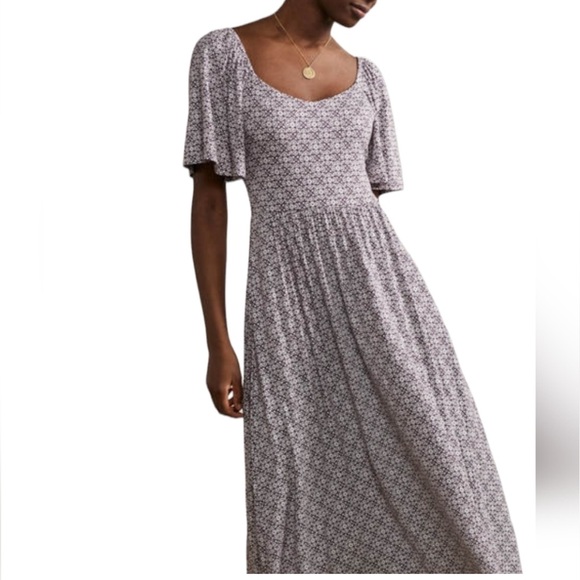 Boden Smock Detail Jersey Maxi Dress Berry Floret Tile - Picture 3 of 13